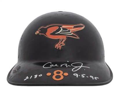 1995 Cal Ripken Jr. Pre-Game Used, Signed, and Inscribed Consecutive Game #2130 Baltimore Orioles Batting Helmet with "2130 9-5-95" Inscribed (Ripken LOA & Resolution Photomatching) 